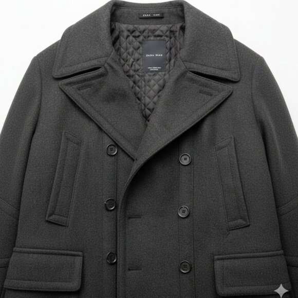 🧥 ZARA MAN Charcoal Wool Coat - Classic, Men (XL) - Picture 4 of 8